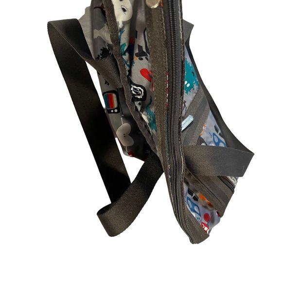 LE SPORTSAC Medium Travel Tote Robot Print 3 Front Pockets Grey/Red/Blue - Picture 8 of 13